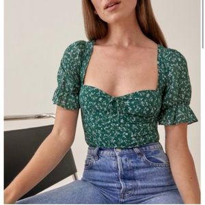 Reformation green floral shirt